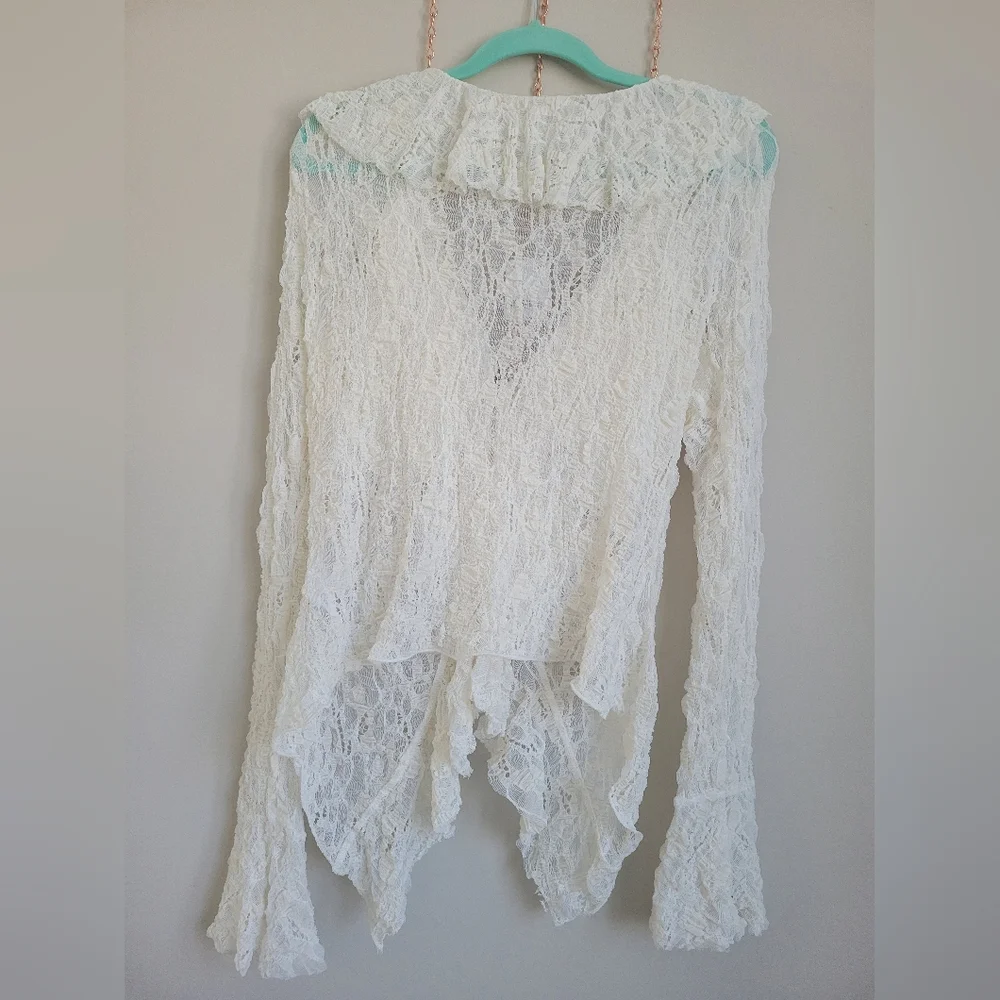 Free People Laney Stretch Lace Cardi Size Large - Picture 3 of 10